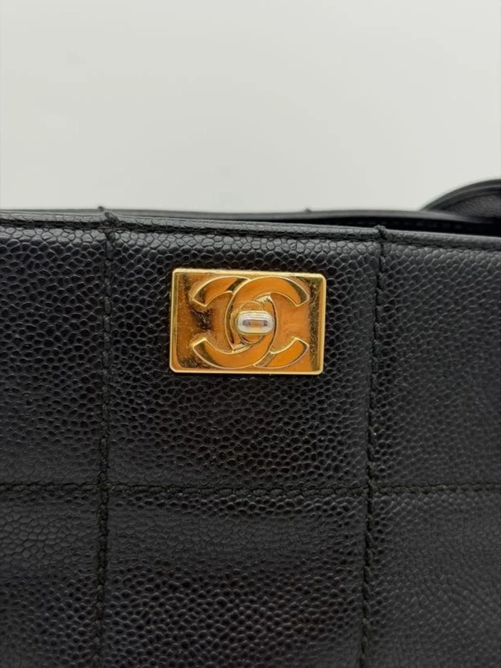 Vintage Chanel Caviar Tote Chocolate Bar Leather Tote with Gold Hardware
